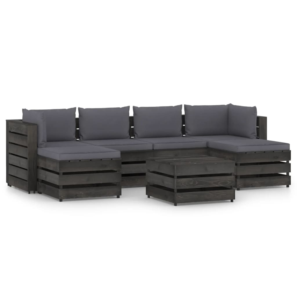 VidaXL 7-delige Loungeset met kussens grijs geïmpregneerd hout