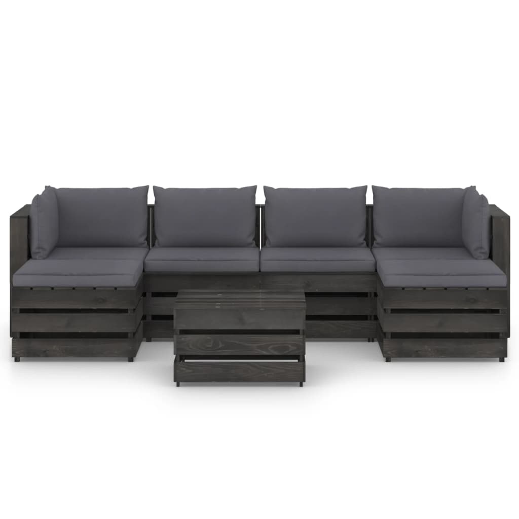 VidaXL 7-delige Loungeset met kussens grijs geïmpregneerd hout