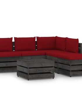 VidaXL 6-delige Loungeset met kussens grijs geïmpregneerd hout