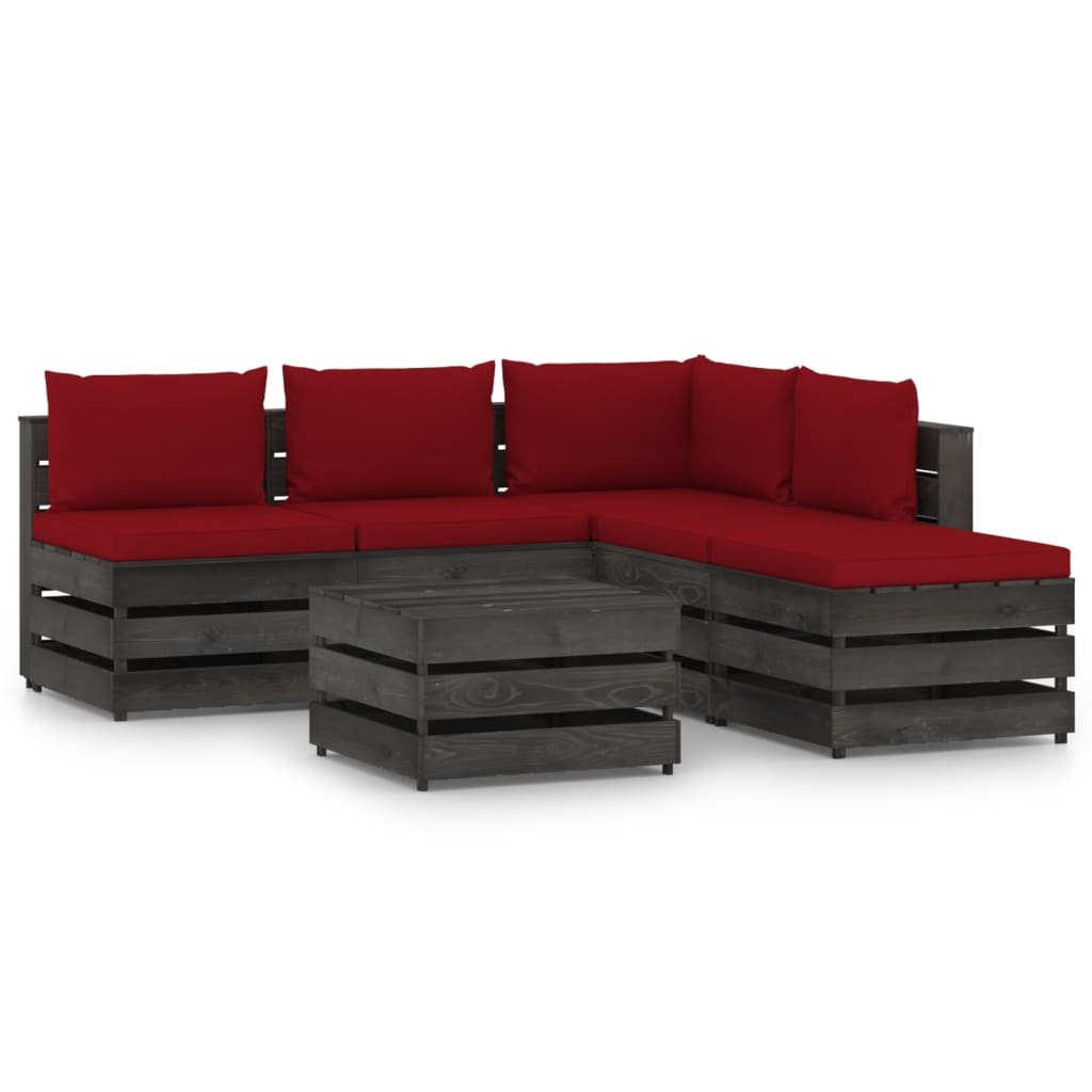 VidaXL 6-delige Loungeset met kussens grijs geïmpregneerd hout