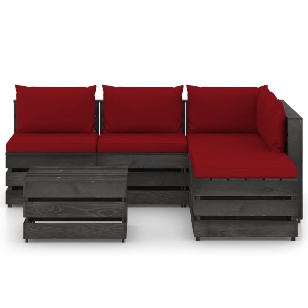 VidaXL 6-delige Loungeset met kussens grijs geïmpregneerd hout