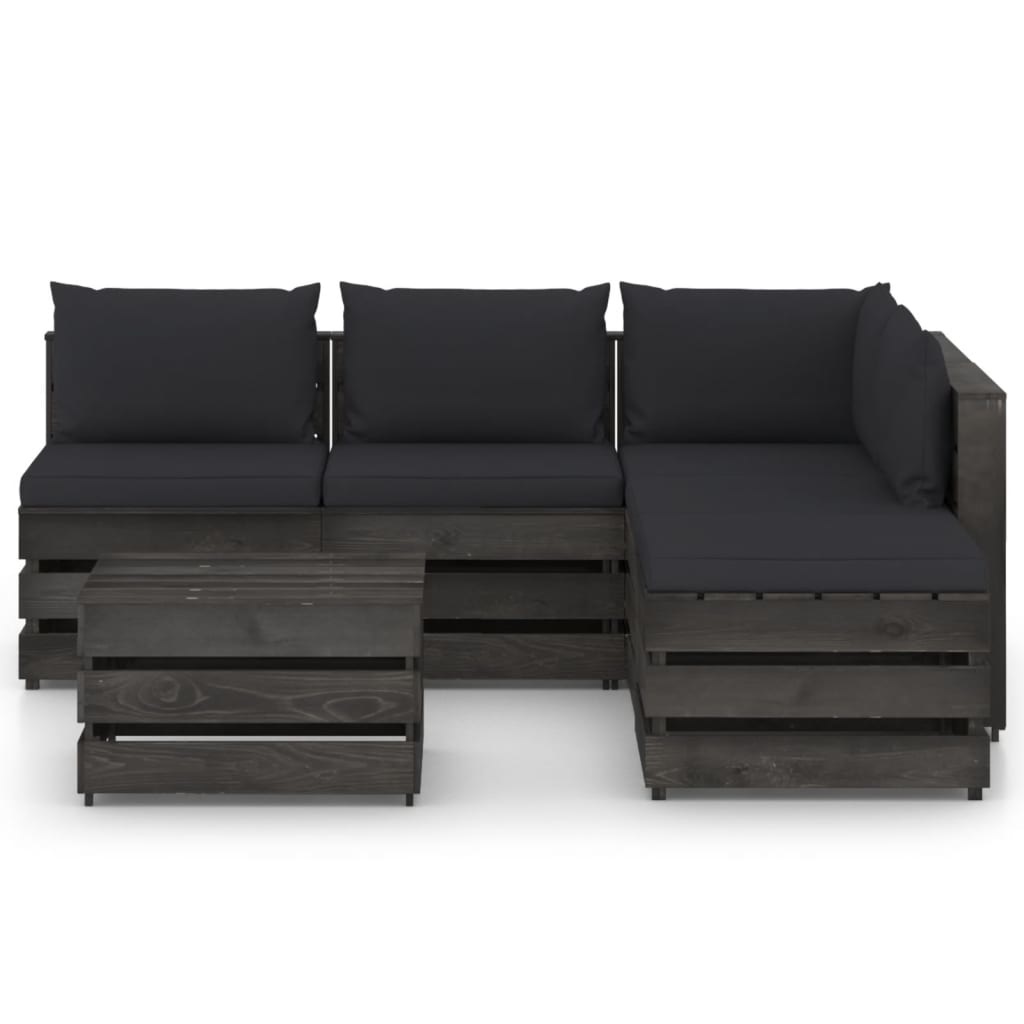 VidaXL 6-delige Loungeset met kussens grijs geïmpregneerd hout