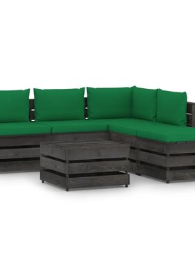 VidaXL 6-delige Loungeset met kussens grijs geïmpregneerd hout