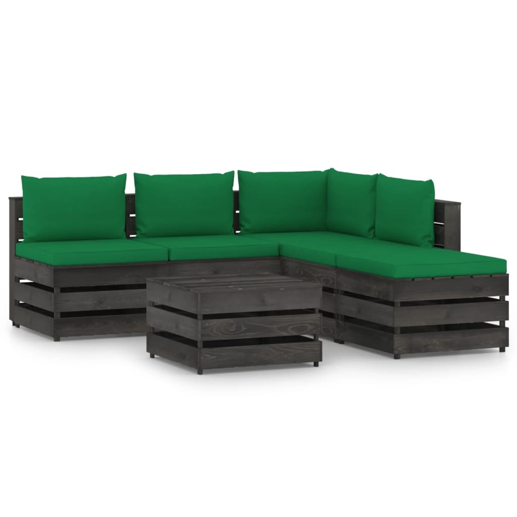 VidaXL 6-delige Loungeset met kussens grijs geïmpregneerd hout