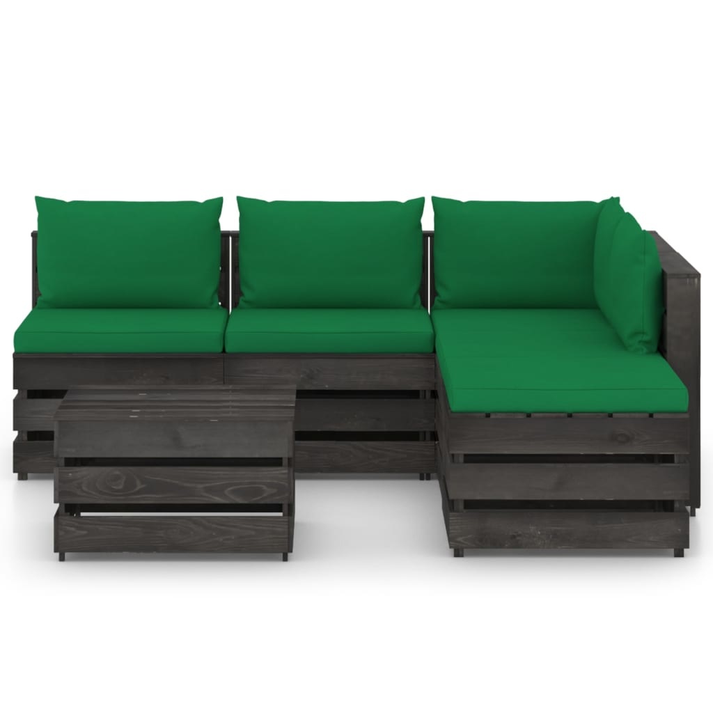 VidaXL 6-delige Loungeset met kussens grijs geïmpregneerd hout