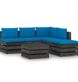 VidaXL 6-delige Loungeset met kussens grijs geïmpregneerd hout