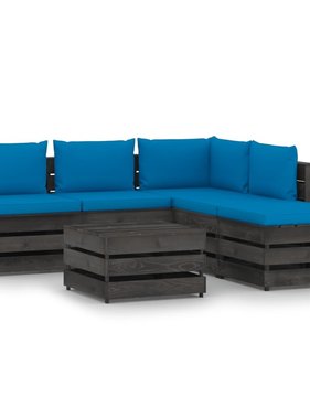 VidaXL 6-delige Loungeset met kussens grijs geïmpregneerd hout