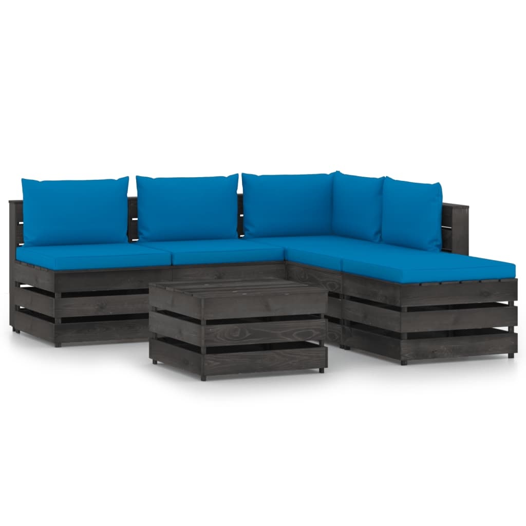 VidaXL 6-delige Loungeset met kussens grijs geïmpregneerd hout