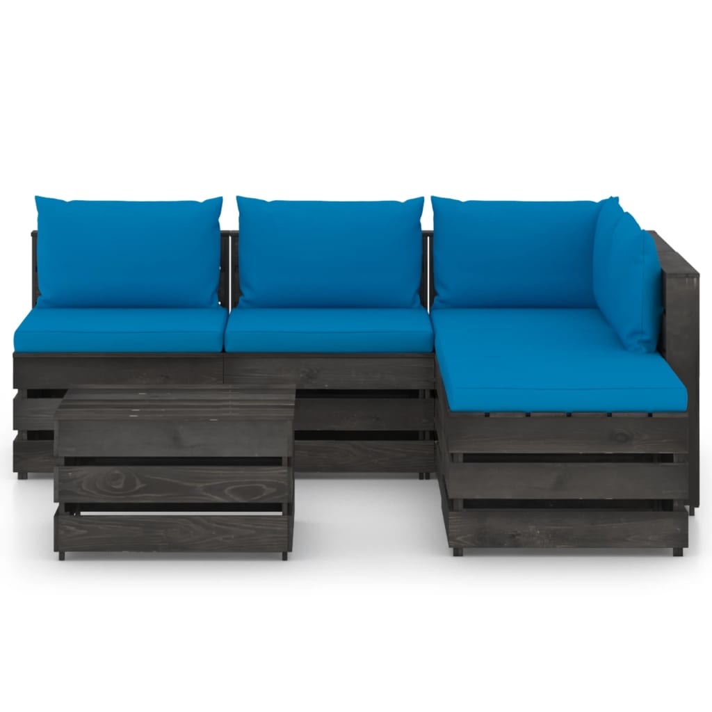 VidaXL 6-delige Loungeset met kussens grijs geïmpregneerd hout