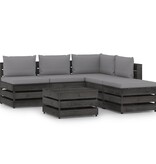 VidaXL 6-delige Loungeset met kussens grijs geïmpregneerd hout