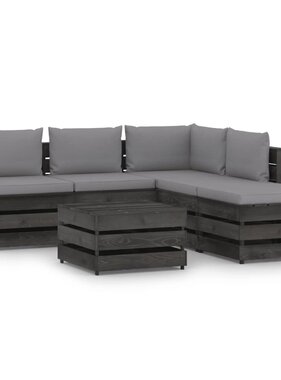 VidaXL 6-delige Loungeset met kussens grijs geïmpregneerd hout