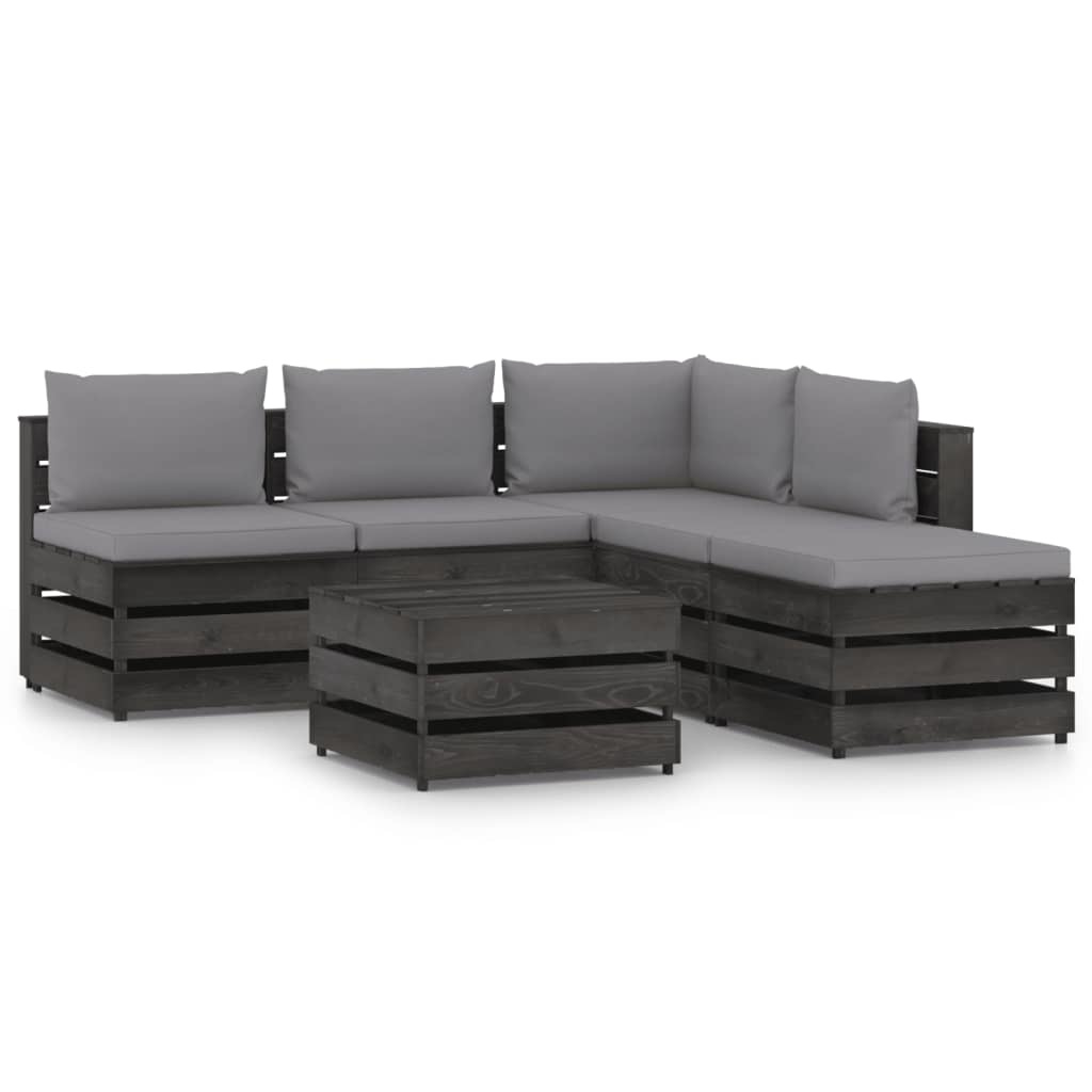 VidaXL 6-delige Loungeset met kussens grijs geïmpregneerd hout