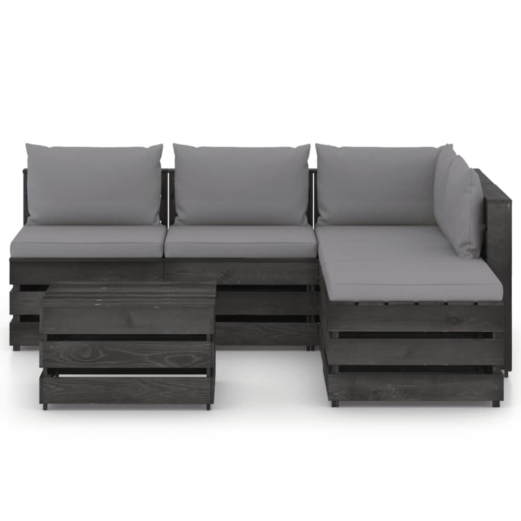 VidaXL 6-delige Loungeset met kussens grijs geïmpregneerd hout