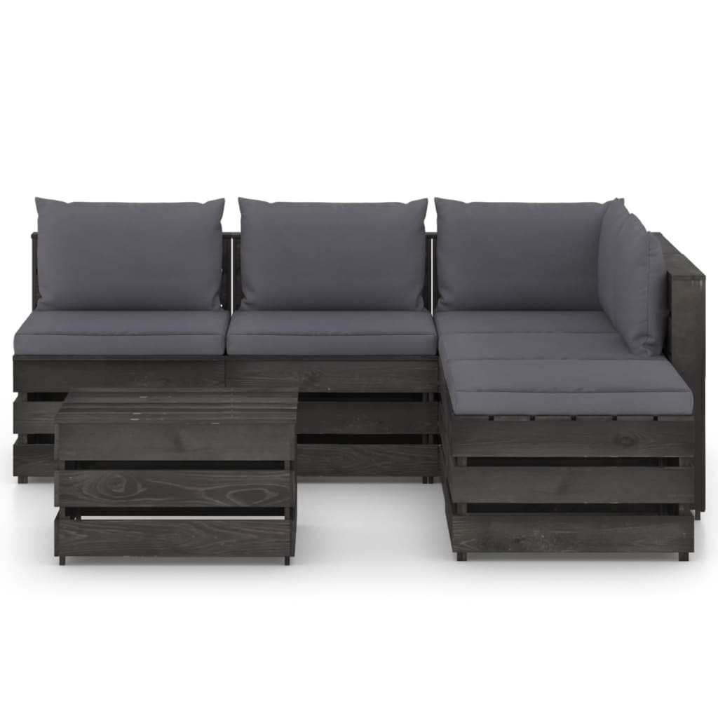 VidaXL 6-delige Loungeset met kussens grijs geïmpregneerd hout