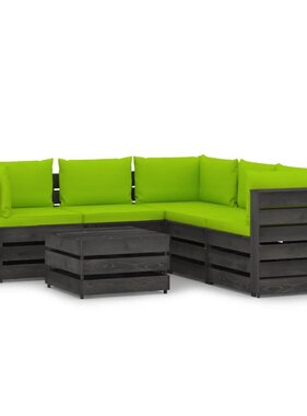 VidaXL 6-delige Loungeset met kussens grijs geïmpregneerd hout
