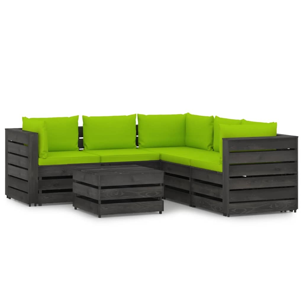 VidaXL 6-delige Loungeset met kussens grijs geïmpregneerd hout