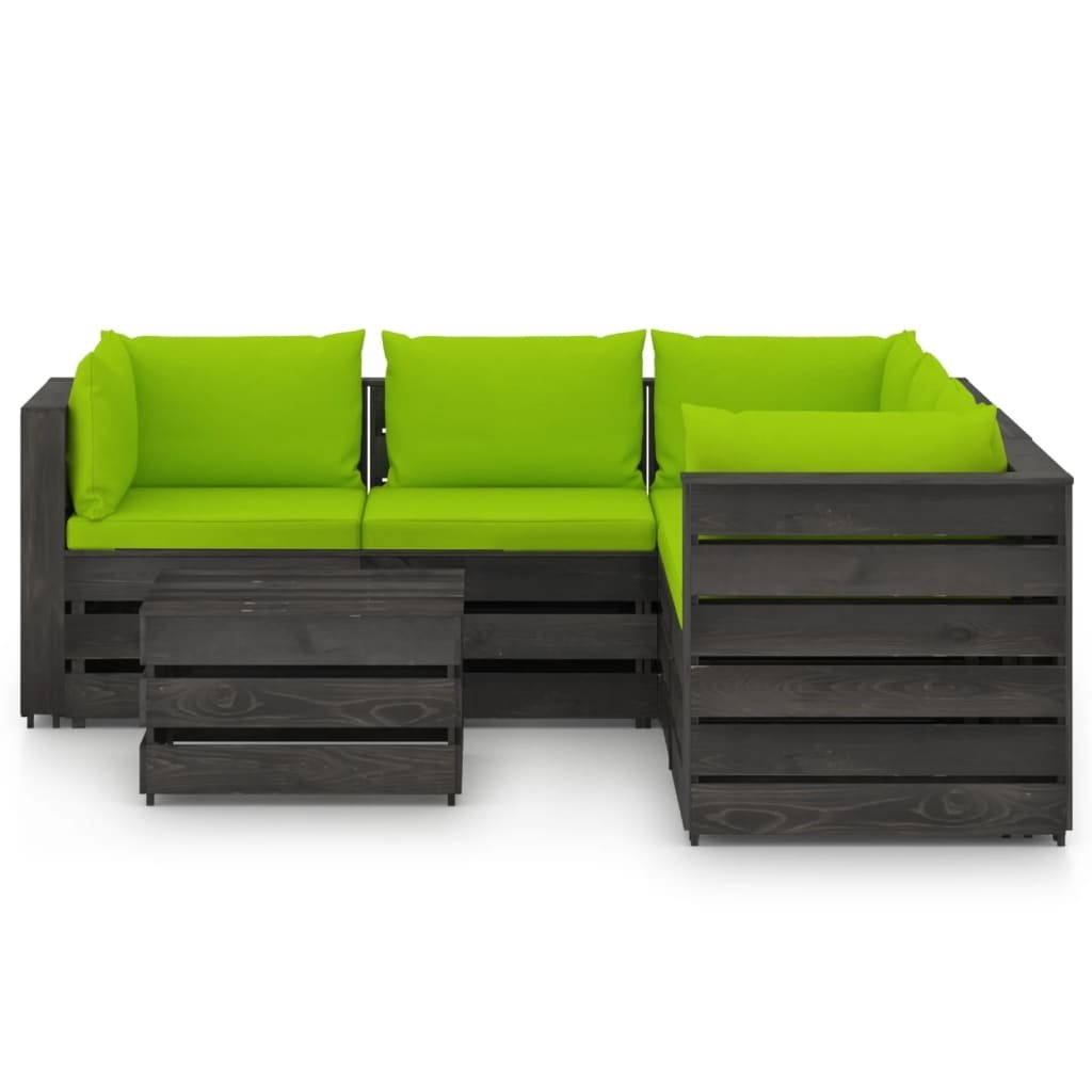 VidaXL 6-delige Loungeset met kussens grijs geïmpregneerd hout