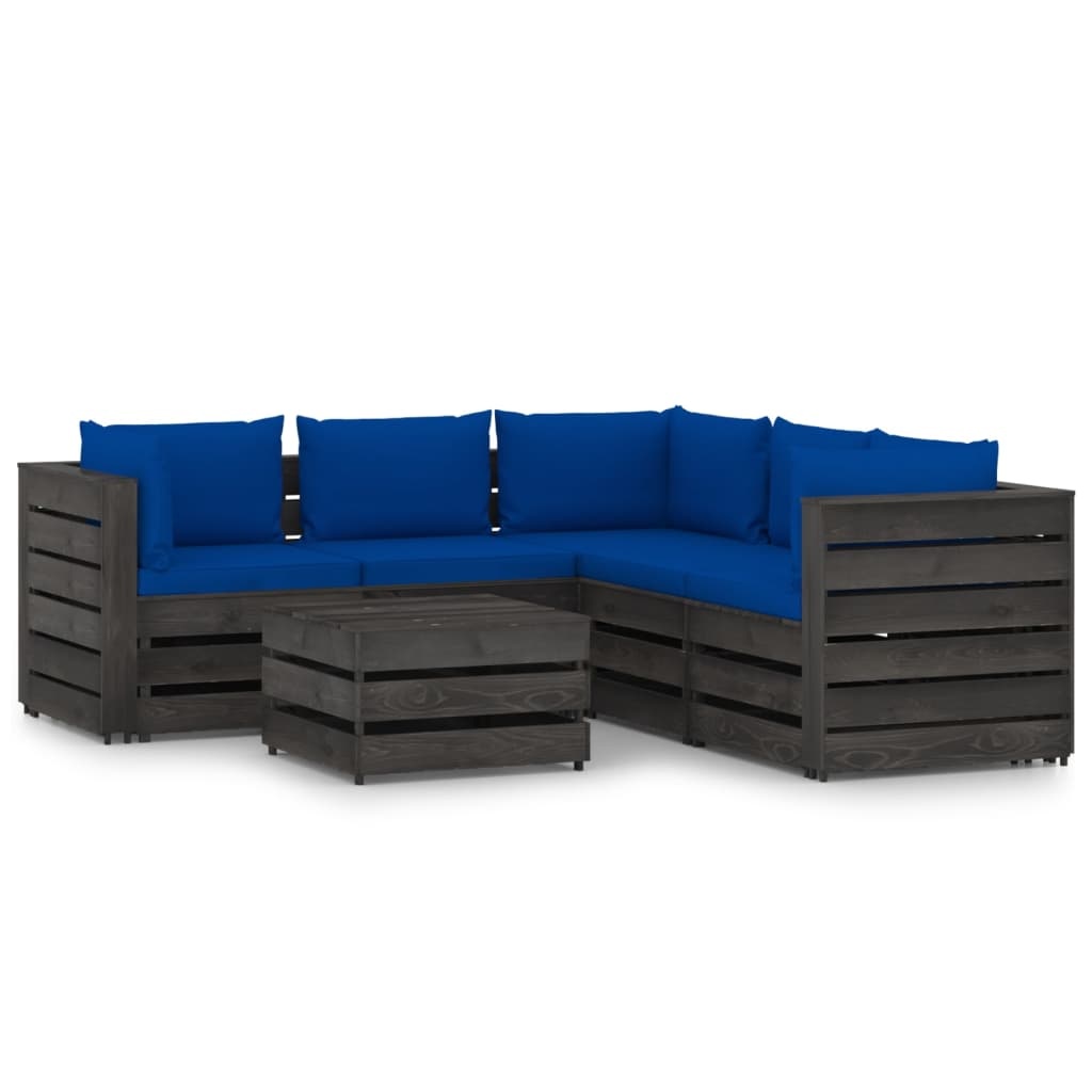 VidaXL 6-delige Loungeset met kussens grijs geïmpregneerd hout