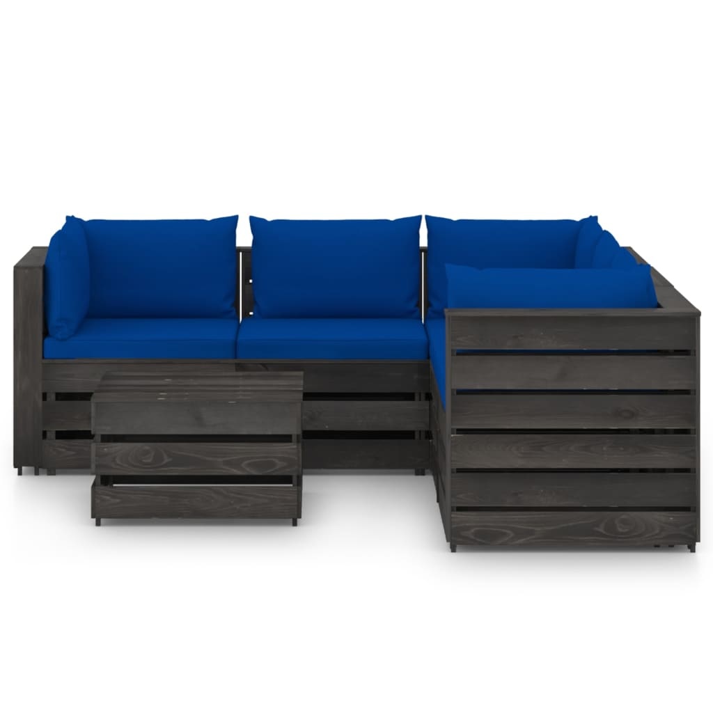 VidaXL 6-delige Loungeset met kussens grijs geïmpregneerd hout