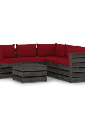 VidaXL 6-delige Loungeset met kussens grijs geïmpregneerd hout