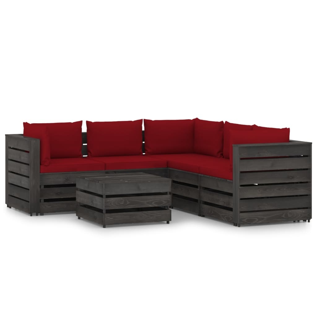 VidaXL 6-delige Loungeset met kussens grijs geïmpregneerd hout