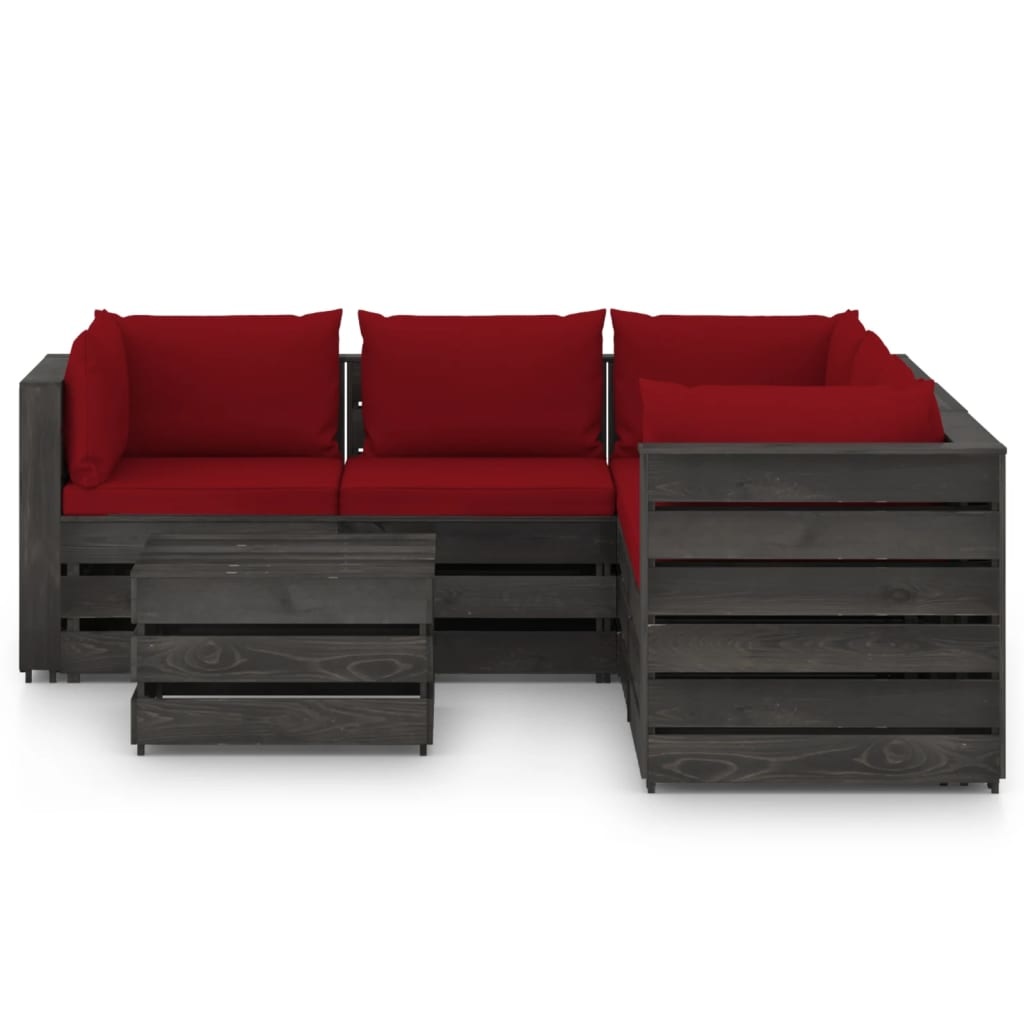 VidaXL 6-delige Loungeset met kussens grijs geïmpregneerd hout