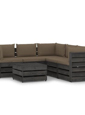 VidaXL 6-delige Loungeset met kussens grijs geïmpregneerd hout