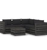 VidaXL 6-delige Loungeset met kussens grijs geïmpregneerd hout