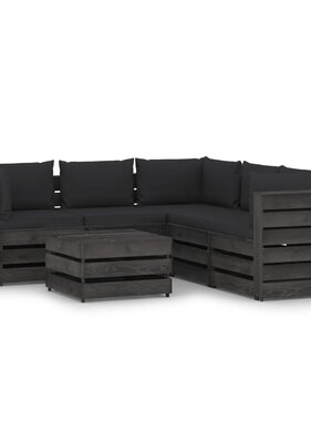 VidaXL 6-delige Loungeset met kussens grijs geïmpregneerd hout