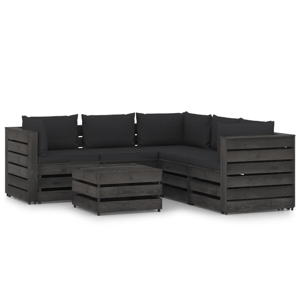 VidaXL 6-delige Loungeset met kussens grijs geïmpregneerd hout