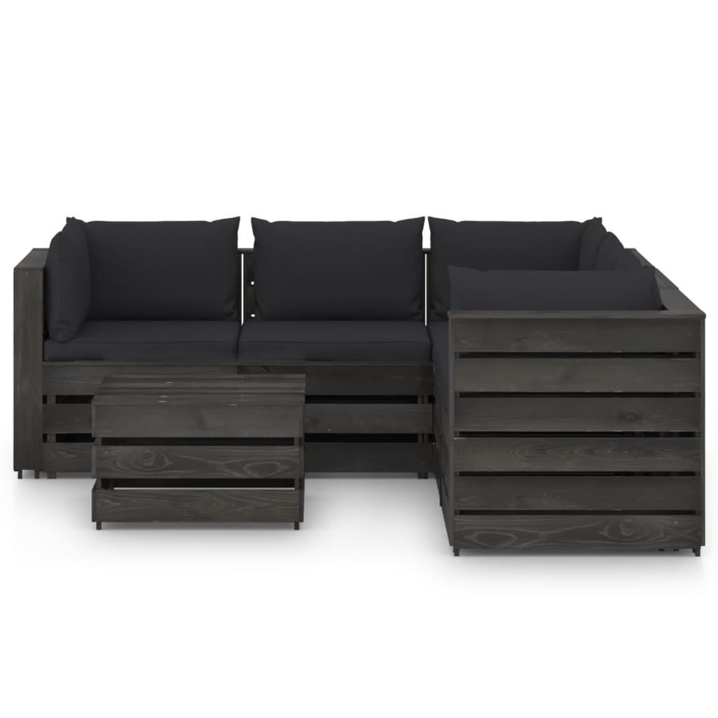 VidaXL 6-delige Loungeset met kussens grijs geïmpregneerd hout