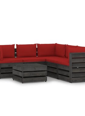 VidaXL 6-delige Loungeset met kussens grijs geïmpregneerd hout