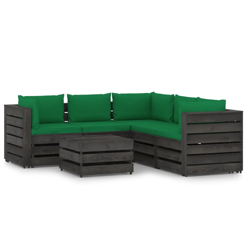 VidaXL 6-delige Loungeset met kussens grijs geïmpregneerd hout