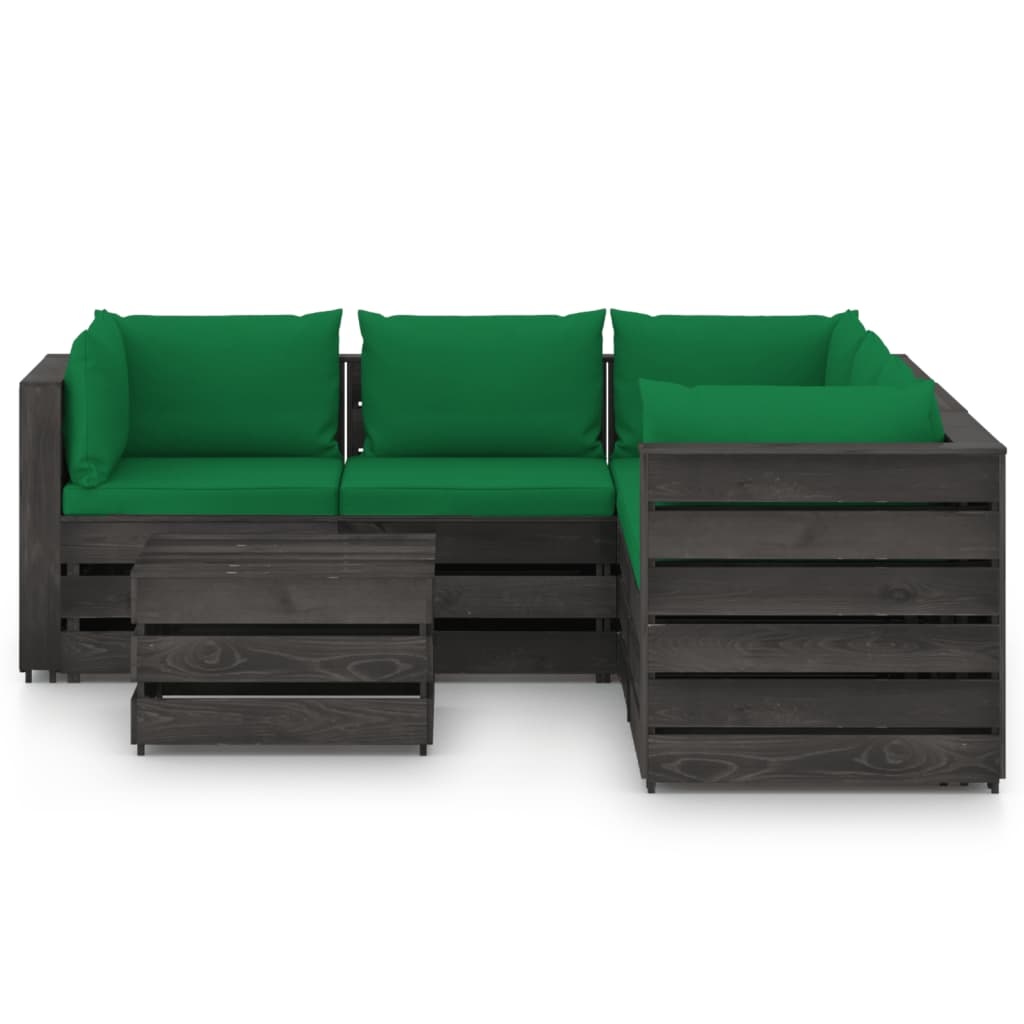 VidaXL 6-delige Loungeset met kussens grijs geïmpregneerd hout