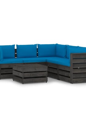 VidaXL 6-delige Loungeset met kussens grijs geïmpregneerd hout