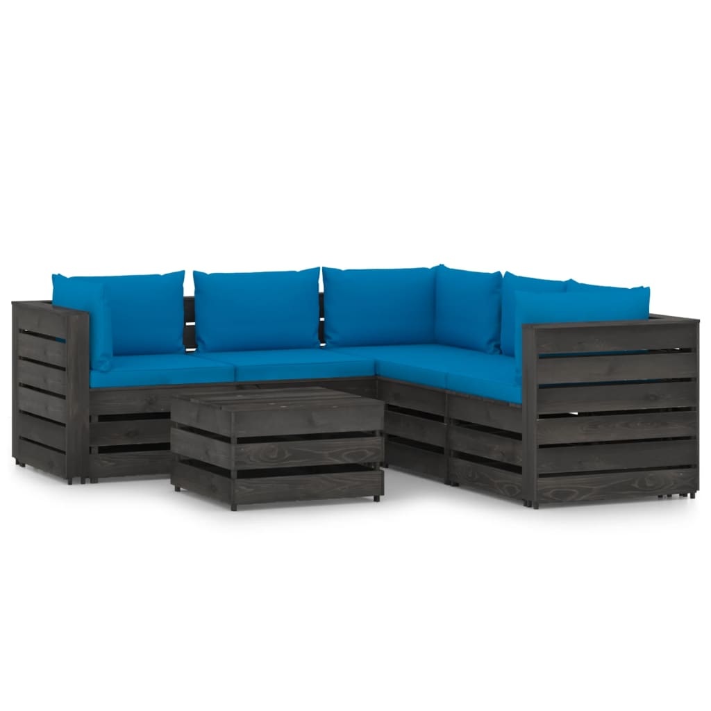 VidaXL 6-delige Loungeset met kussens grijs geïmpregneerd hout