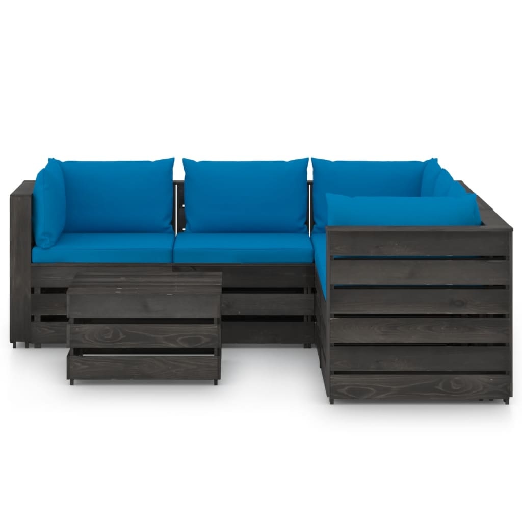 VidaXL 6-delige Loungeset met kussens grijs geïmpregneerd hout