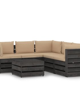 VidaXL 6-delige Loungeset met kussens grijs geïmpregneerd hout