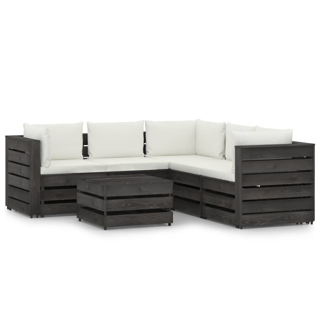 VidaXL 6-delige Loungeset met kussens grijs geïmpregneerd hout