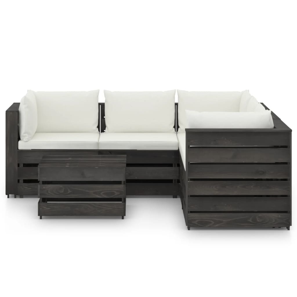 VidaXL 6-delige Loungeset met kussens grijs geïmpregneerd hout