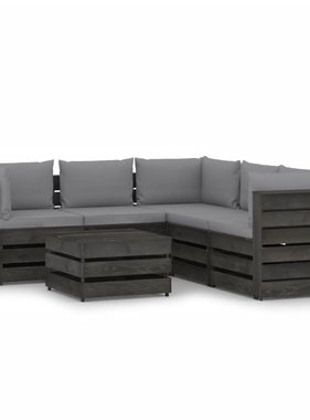 VidaXL 6-delige Loungeset met kussens grijs geïmpregneerd hout