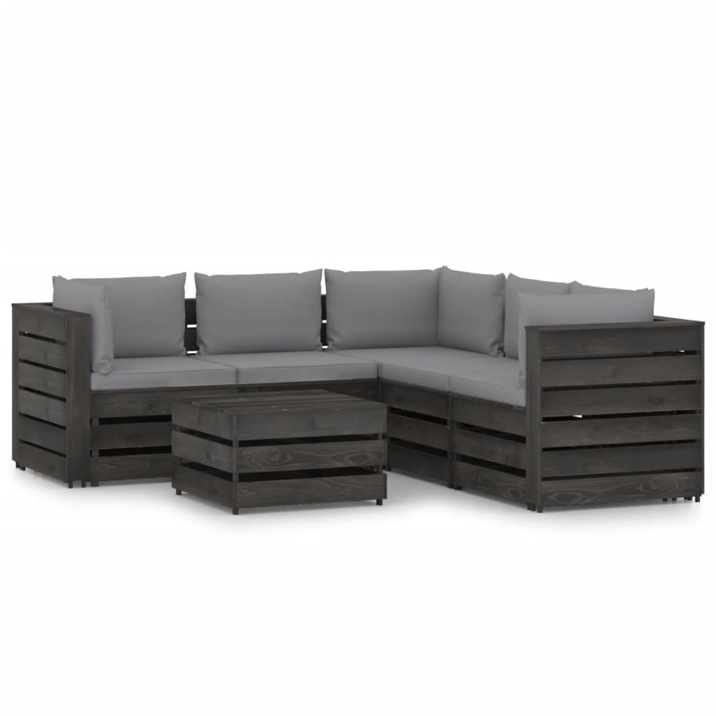 VidaXL 6-delige Loungeset met kussens grijs geïmpregneerd hout