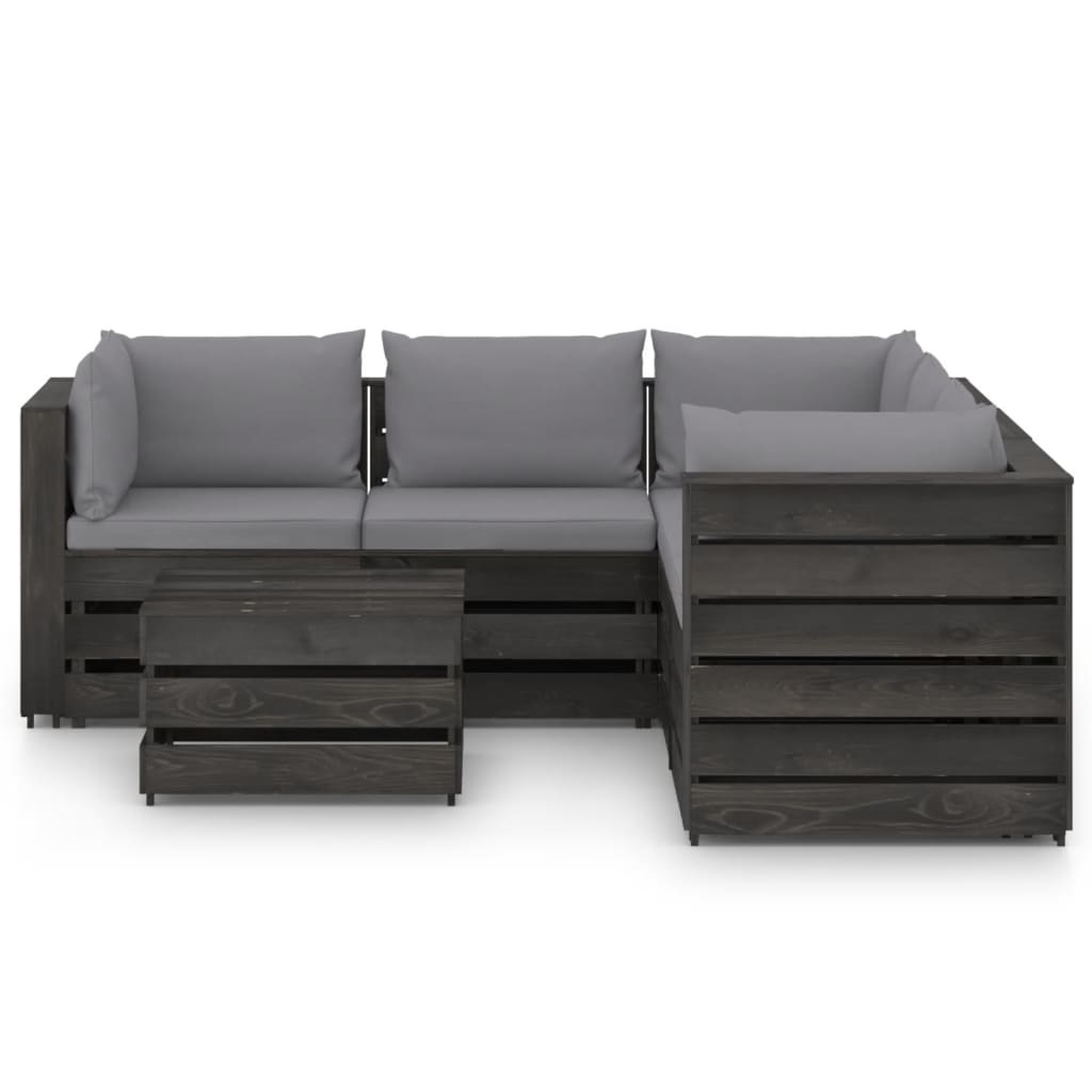 VidaXL 6-delige Loungeset met kussens grijs geïmpregneerd hout