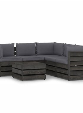 VidaXL 6-delige Loungeset met kussens grijs geïmpregneerd hout