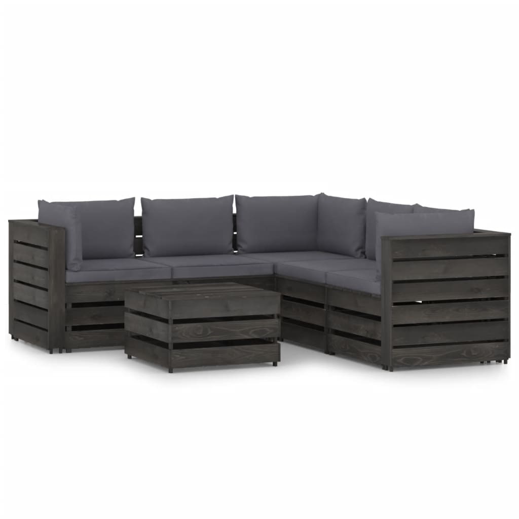 VidaXL 6-delige Loungeset met kussens grijs geïmpregneerd hout
