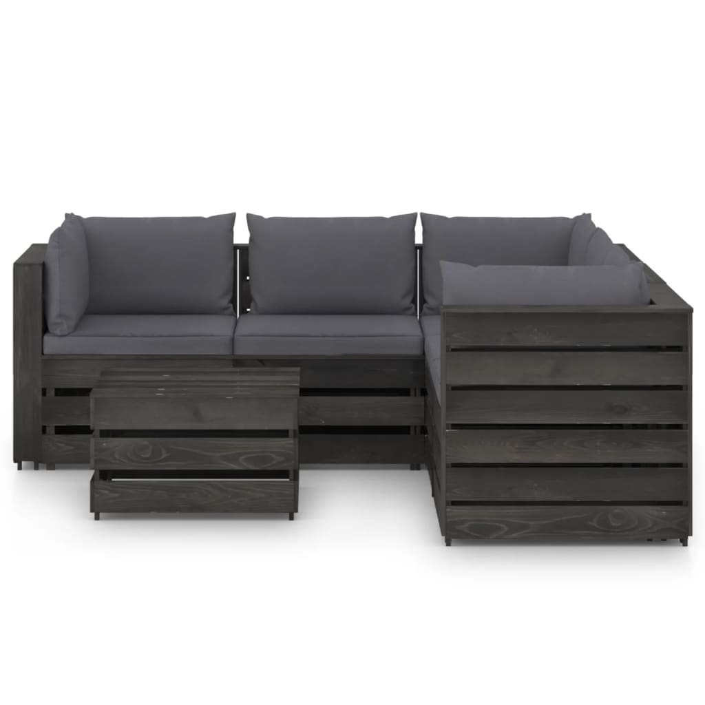 VidaXL 6-delige Loungeset met kussens grijs geïmpregneerd hout