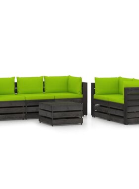 VidaXL 6-delige Loungeset met kussens grijs geïmpregneerd hout