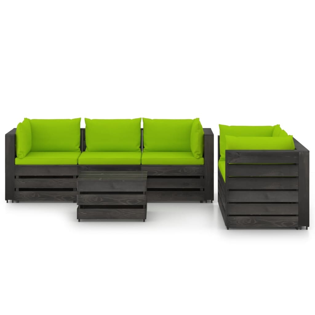 VidaXL 6-delige Loungeset met kussens grijs geïmpregneerd hout