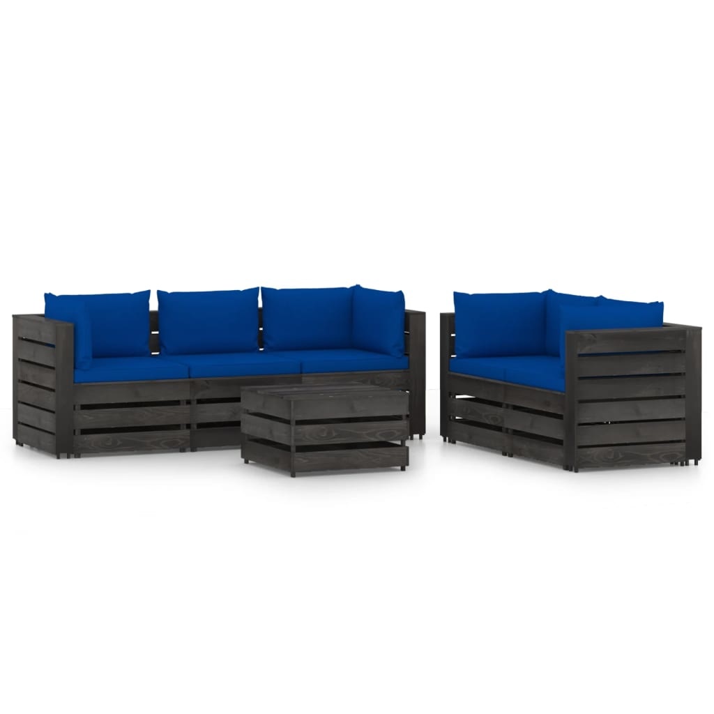 VidaXL 6-delige Loungeset met kussens grijs geïmpregneerd hout
