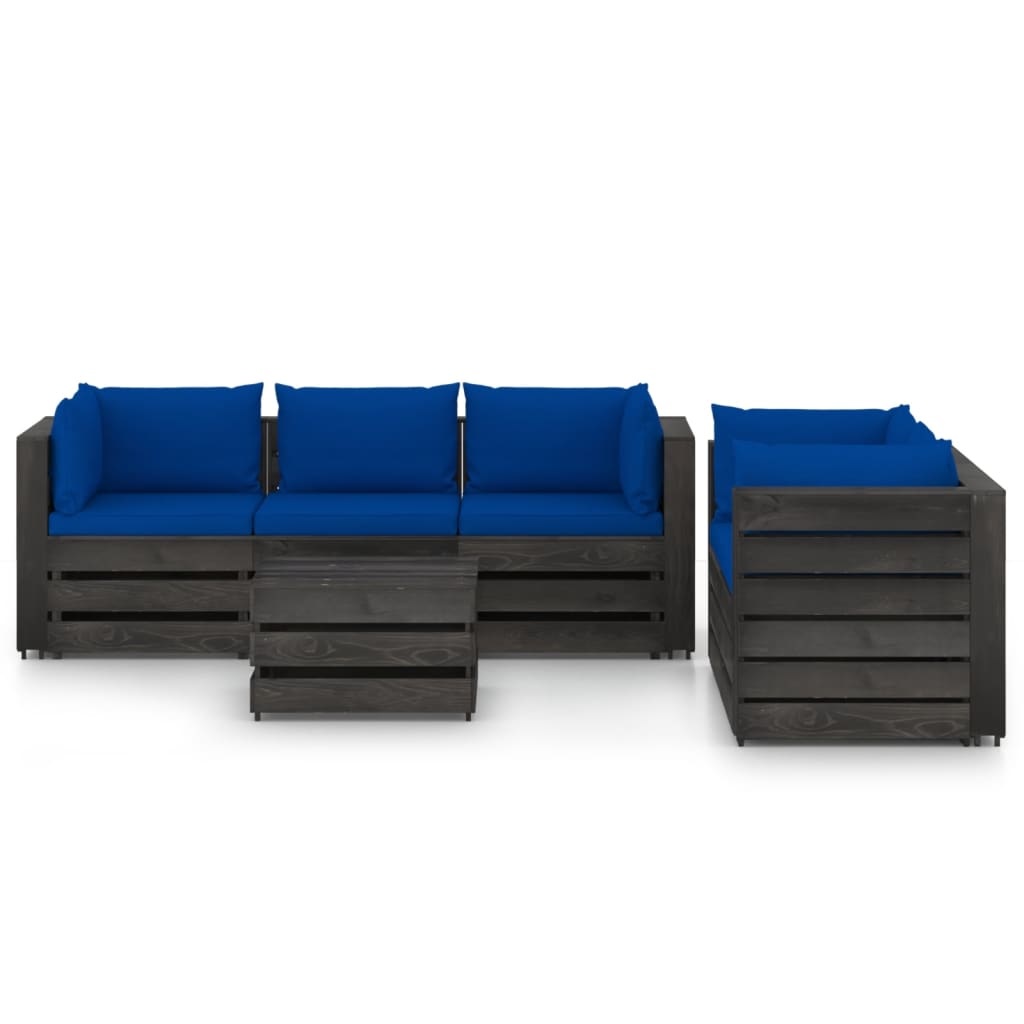 VidaXL 6-delige Loungeset met kussens grijs geïmpregneerd hout